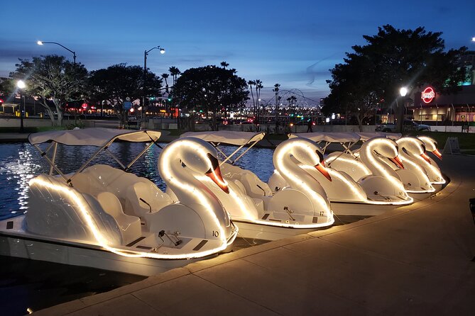 Illuminated Swan Boat Night Ride on Rainbow Lagoon in Long Beach - A glowing start at Rainbow Lagoon