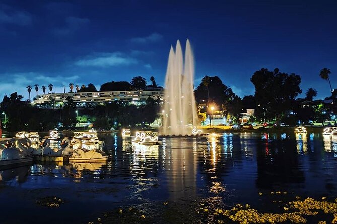 Swan Boat Night Ride at Echo Park Lake - Pedaling the LED swan boats